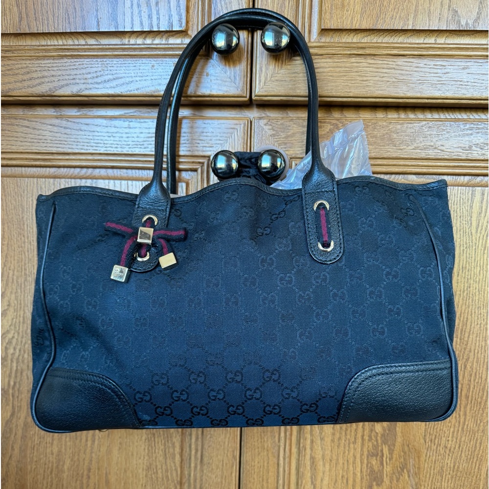 Gucci GUCCI Princy GG Pattern Shoulder Tote Bag Canvas Leather Black